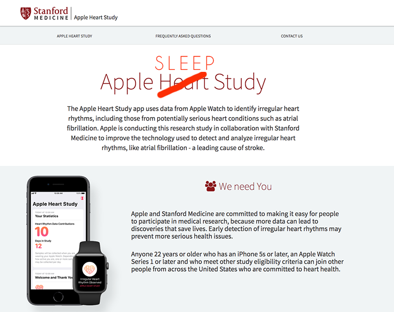 Screen capture of Apple Heart Study on Stanford University page