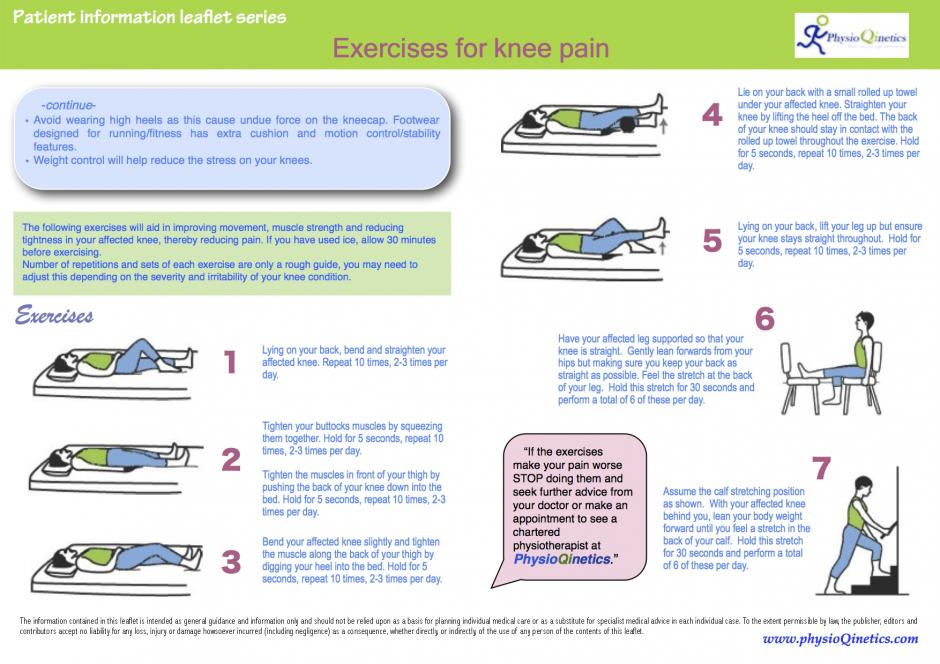 Exercise leaflet for knee pain for knee pain
